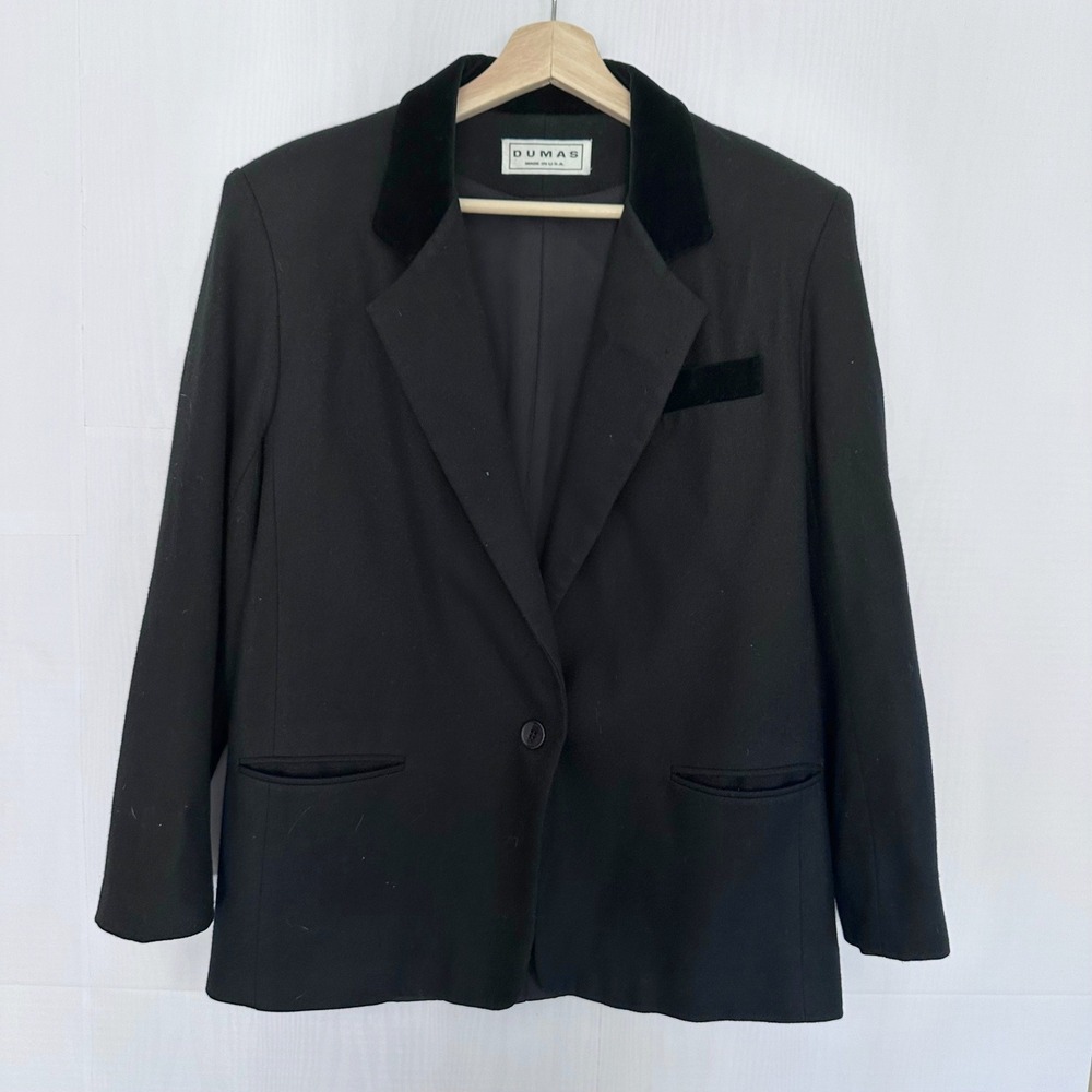 Vintage Dumas Wool Velvet Blazer Women M/L Velvet Collar 80s Corporate old money